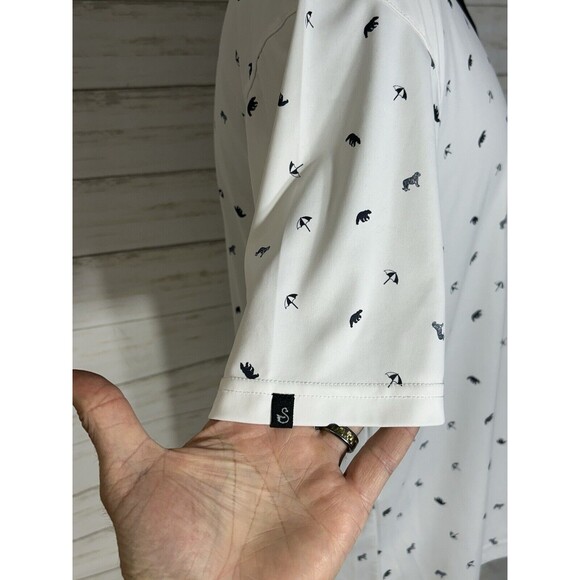 Swannies Polo Golf Shirt Men Size LARGE BEAR TIGER UMBRELLA Print Tennis Stretch - Picture 10 of 12